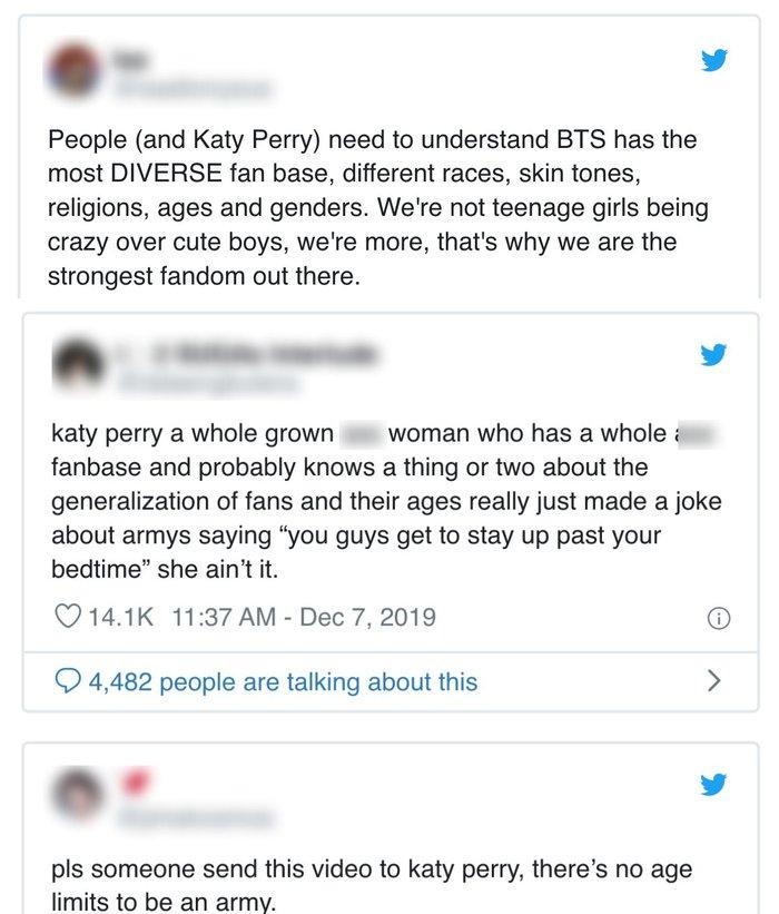 Nóng: ARMY đồng loạt tạo black ocean, bỏ về khi Katy Perry đá xéo fan BTS là những đứa trẻ nhỏ?-1