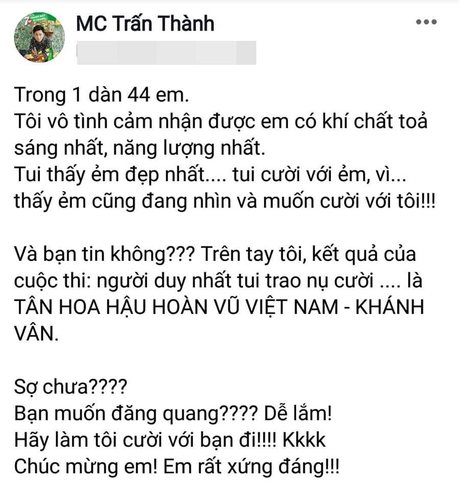 Trấn Thành hết lời khen ngợi Nguyễn Trần Khánh Vân, Hari Won lập tức kèn cựa tân hoa hậu-1