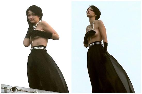 Gigi Hadid đội tóc giả, chụp ảnh bán khỏa thân giữa trời lạnh