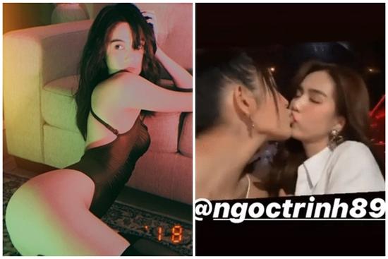 Sau khi chia tay bạn trai giấu mặt, Ngọc Trinh mặc sơ mi không nội y, hôn đồng giới trong bar