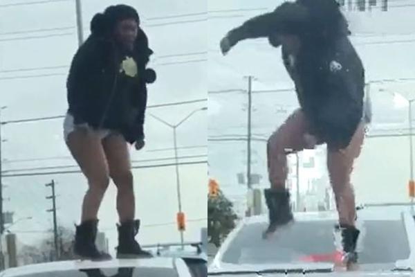 Phát hiện bạn trai cắm sừng, cô gái lột quần nhảy lên đỉnh nóc ôtô trút giận-2