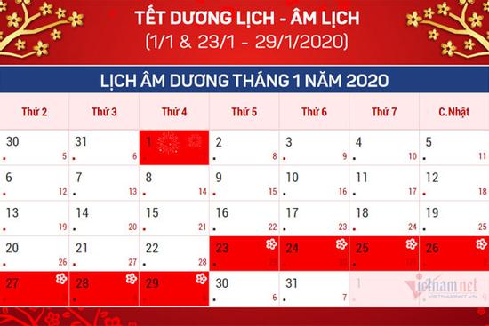 14 ngày nghỉ lễ, Tết năm 2020