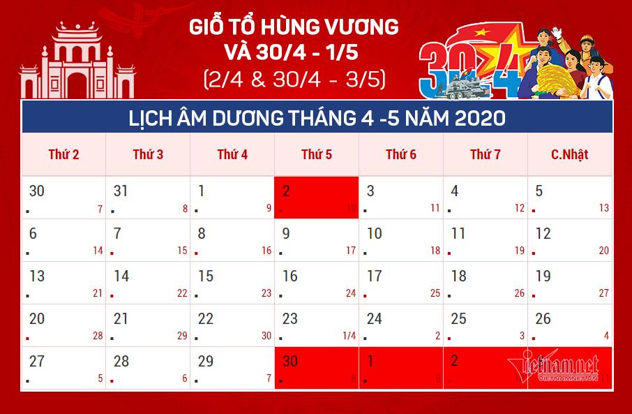 14 ngày nghỉ lễ, Tết năm 2020-2