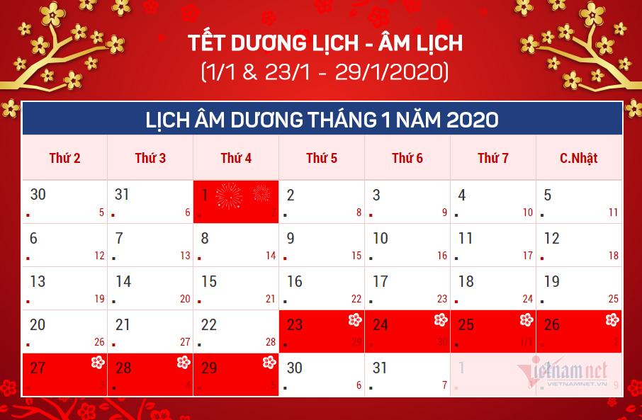 14 ngày nghỉ lễ, Tết năm 2020-1