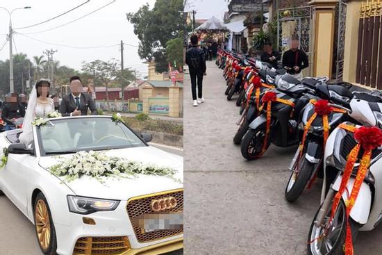 Màn rước dâu siêu khủng ở Phú Thọ: Xe hoa mui trần tiền tỷ, phía sau là hàng chục xe SH xịn sò
