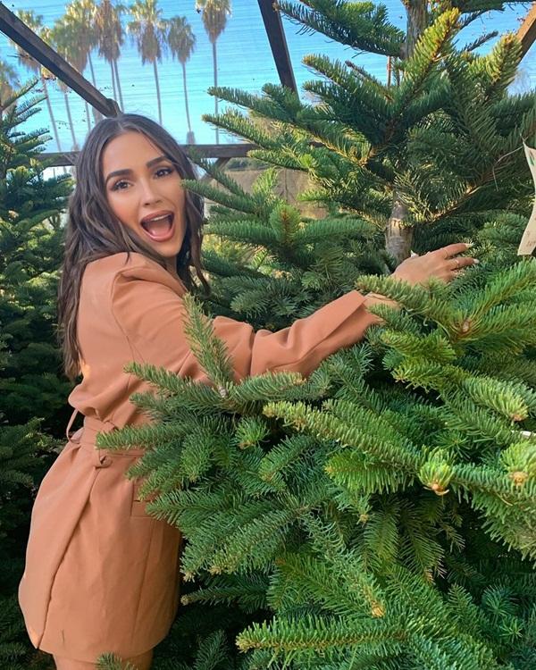 Biểu cảm dễ thương của Hoa hậu Hoàn vũ 2012 - Olivia Culpo (Mỹ) bên cây thông Noel.