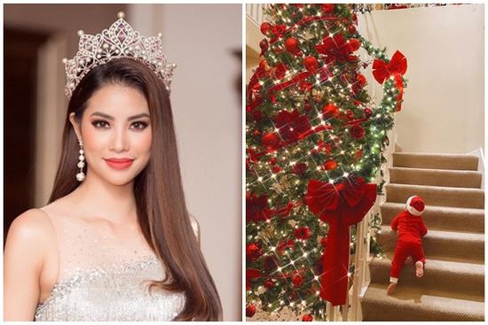 Hoa hậu Phạm Hương khoe ảnh quý tử 1 tuổi leo trèo cầu thang