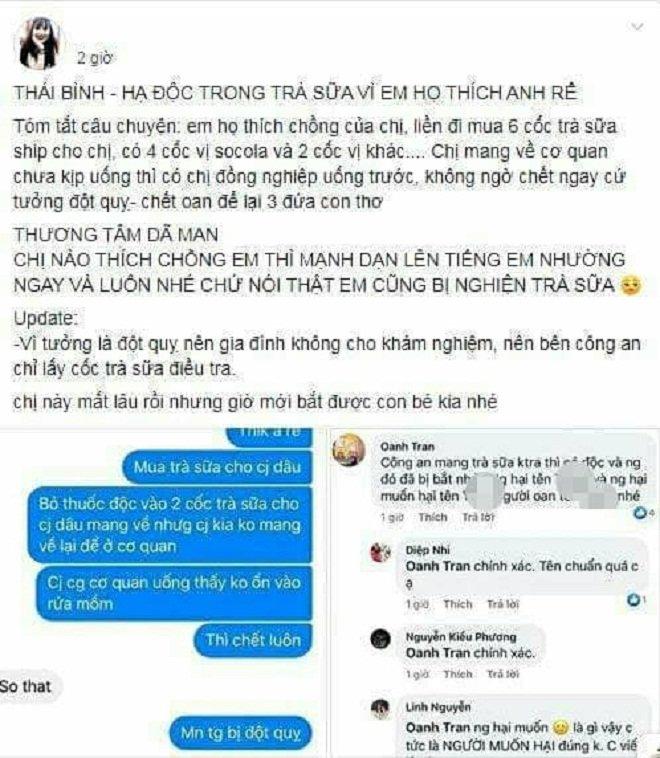 Vụ đầu độc chị họ vì thích anh rể ở Thái Bình: 2 mẹ con cùng uống trà sữa, may mắn trúng 2 cốc... không có độc!-2