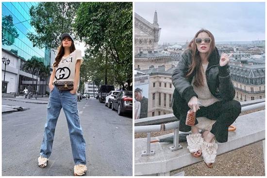 Lâu lâu Hồ Ngọc Hà lại lôi đôi dép 'giẻ lau nhà' ra diện lại nhưng phối đồ ngày càng cao tay