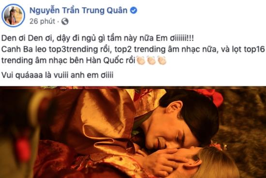 Sau khi oanh tạc mạng xã hội Trung Quốc, 'Canh ba' của Nguyễn Trần Trung Quân leo top Trending Youtube Hàn Quốc