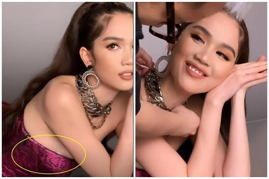 Mải mê tạo dáng, Ngọc Trinh hết cười hở lợi lại lộ miếng dán ngực kém duyên