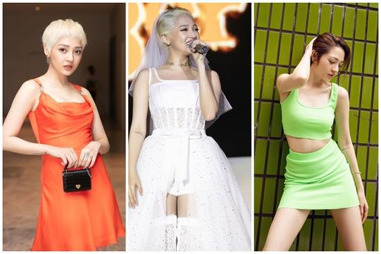 Bảo Anh ngày càng thích diện đồ hở hang sau khi nhuộm tóc bạch kim