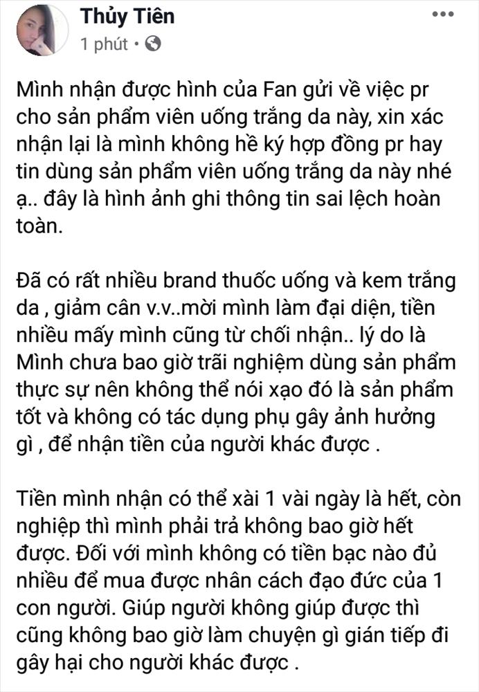 Bị lợi dụng quảng cáo viên uống trắng da, Thủy Tiên nổi giận: Tôi không thể nói xạo để nhận tiền-1