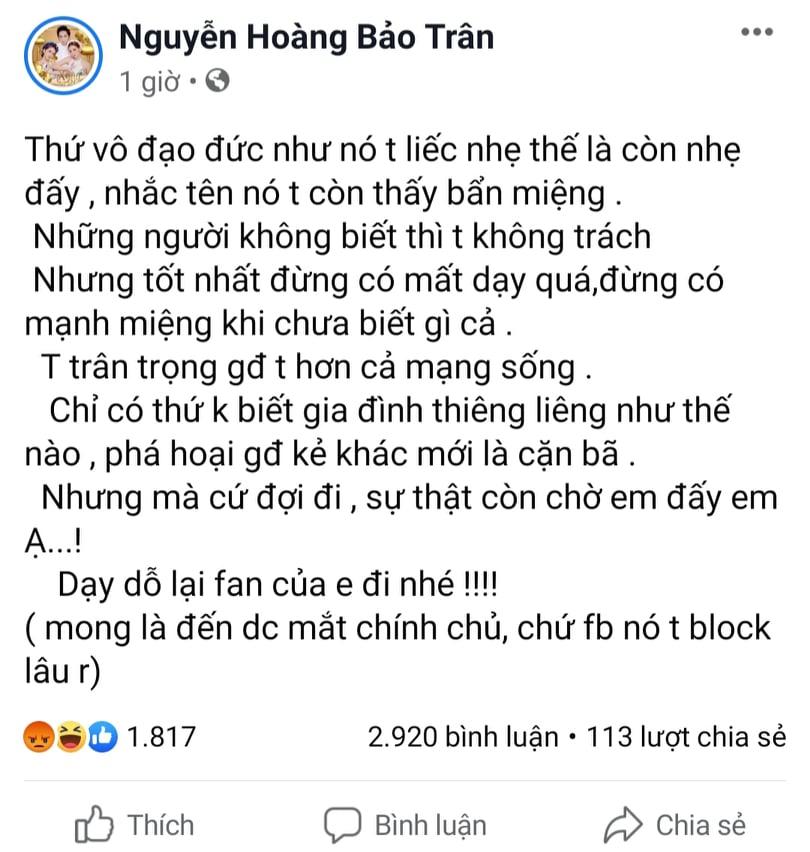 Cà khịa Nam Em ngay trên thảm đỏ đông người, ca sĩ Bảo Trân mắng hoa khôi thứ cặn bã phá hoại gia đình-3