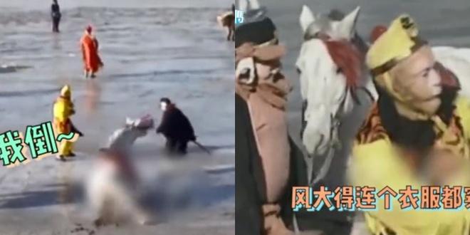 Clip thầy trò Đường Tăng suýt bay người vì gió khi đóng Tây du ký-1