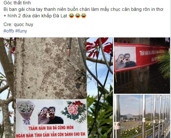 Bạn gái chia tay, thanh niên chơi lớn in mấy chục kg băng rôn có ảnh 2 đứa dán khắp thành phố-1