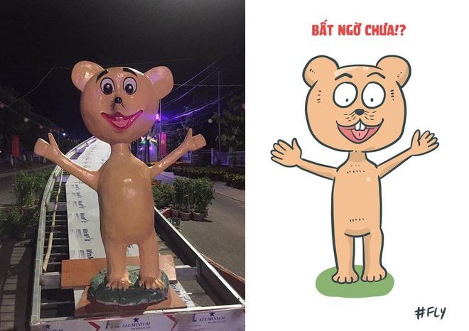 Linh vật chuột tại một đường hoa ở thị xã Gò Công, tỉnh Tiền Giang chiếm “spotlight” trên mạng những ngày qua. Nhiều ý kiến chê tượng chuột trang trí này có tỷ lệ thiếu cân đối và hình dáng khác xa bản gốc. Tuy nhiên, số khác cho rằng linh vật ở Gò Công trông khá thân thiện, hài hước. Ảnh: Thăng Fly Comics.