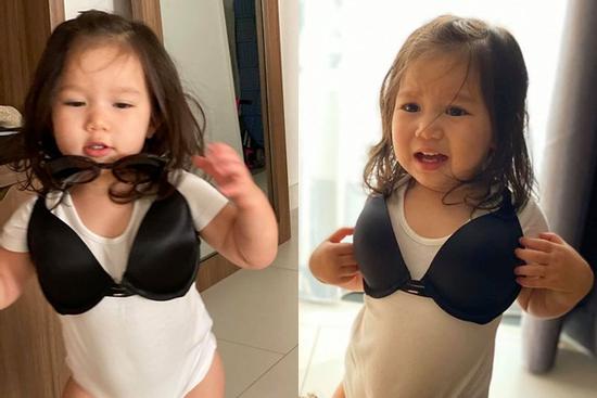 Con gái Hà Anh đòi mặc áo ngực của mẹ, biểu cảm khó đỡ khiến ai cũng bật cười