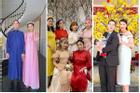 Mùng 1 Tết: Vợ chồng Hà Tăng diện áo dài - vợ chồng Lan Khuê lên đồ concept đen trắng