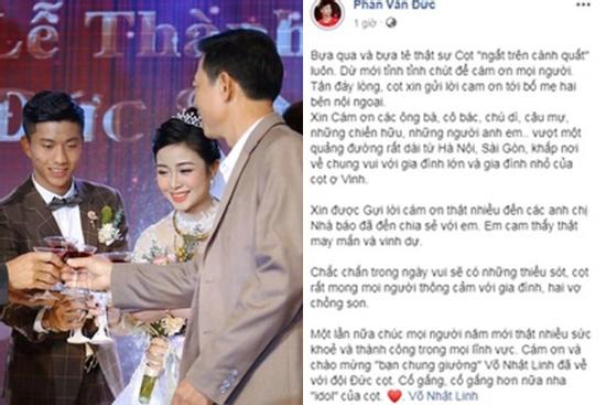 Phan Văn Đức cảm ơn và gọi vợ là 'idol' sau lễ cưới