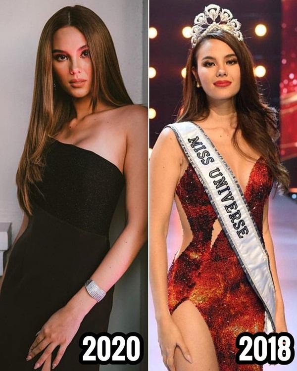 Một diễn đàn đăng ảnh so sánh ngoại hình của Hoa hậu Hoàn vũ 2018 - Catriona Gray sau 2 năng đăng quang. Dù là hiện tại hay quá khứ, vẻ đẹp của giai nhân Philippines vẫn là bông hoa rực rỡ sắc hương.