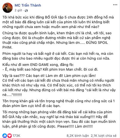 MC Trấn Thành bức xúc khi kết thúc của Bố Già bị spoil, vấn nạn từ phim chiếu rạp đến phim online?-1