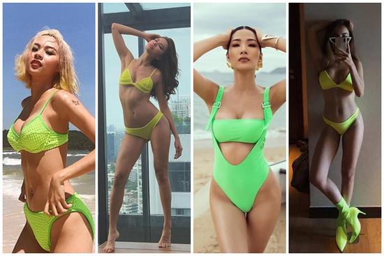 Ngắm sao Việt diện bikini xanh neon chói chang: Đỉnh nhất là Minh Tú, Hoàng Thùy