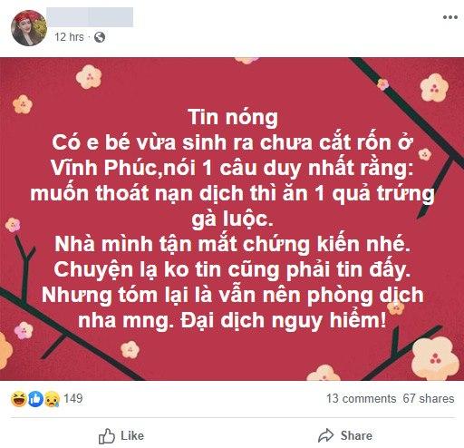 Triệu tập người phụ nữ tung tin: Trẻ sơ sinh vừa ra đời đã tiên tri ăn trứng luộc sẽ diệt được virus Corona-2