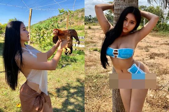 Chụp ảnh ở chuồng gà, dùng khẩu trang làm bikini, 'Can Lộ Lộ bản Việt' nhận cái kết đắng