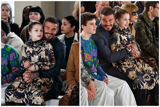 Lên đồ ra dáng người lớn khi tham dự 'Tuần lễ thời trang London' nhưng Harper vẫn là công chúa bé bỏng trong vòng tay bố