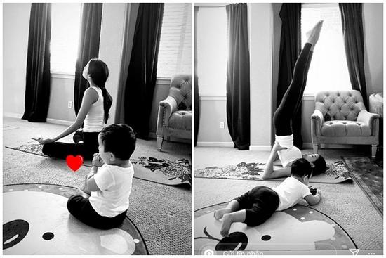 Phạm Hương vừa tập yoga giữ dáng vừa chăm con trai khiến hội chị em thán phục