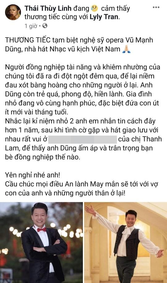 Sao Việt bàng hoàng trước sự ra đi của NSƯT Vũ Mạnh Dũng - giọng ca opera bị anh vợ sát hại-5