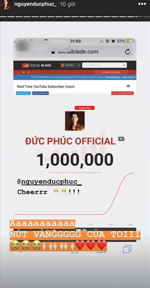 Cán mốc 1 triệu lượt đăng ký kênh Youtube, Đức Phúc phấn khích: Ôi nút vàng của tôi!-4