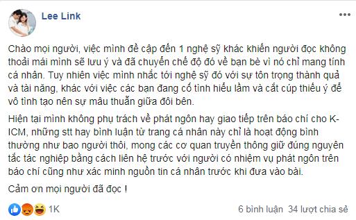 Quản lý truyền thông K-ICM đính chính nghi vấn đá xéo Sơn Tùng M-TP: Mình nhắc tới nghệ sĩ đó với sự tôn trọng thành quả và tài năng-2
