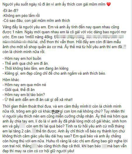 Vỗ béo cho bạn gái mỗi tháng tăng 2kg rồi bỏ không thương tiếc, chàng trai nhận tảng gạch đá vì lý do chia tay-1