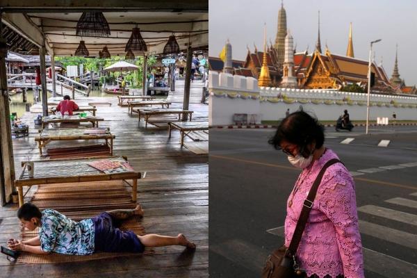 Cung điện lớn ở Bangkok, Thái Lan vẫn mở cửa nhưng khách ghé thăm thưa thớt. Chợ nổi ở Pattaya cũng chung tình trạng đìu hiu. Thái Lan có 42 trường hợp được xác nhận nhiễm virus corona. Bộ Du lịch Thái Lan ước tính lượng khách du lịch từ Trung Quốc giảm mạnh có thể khiến nước này mất 1,52 tỷ USD doanh thu. Theo Reuters, 11 triệu khách du lịch Trung Quốc đến Thái Lan vào năm ngoái.