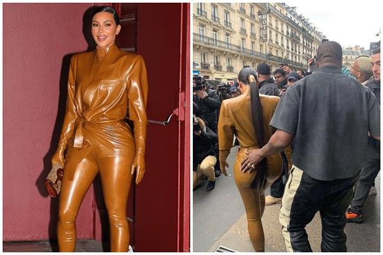 Kim Kardashian chuộng đồ bó sát khiến chồng liên tục đụng chạm vòng 3