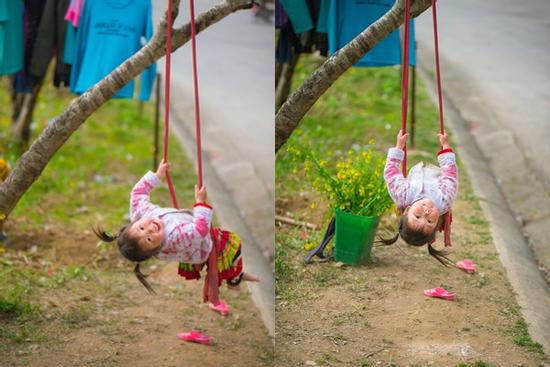 Khoảnh khắc cô bé Hà Giang nô đùa, cười rạng rỡ bên đường khiến bao người xao xuyến