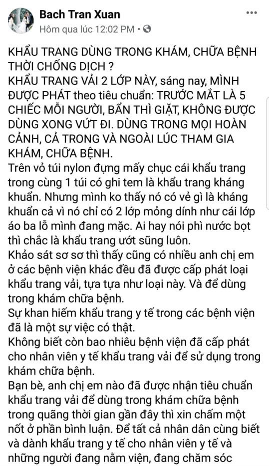 BS viện Tai Mũi Họng TW: Chúng tôi không đủ khẩu trang làm việc, đồng bào chỉ cần đeo khẩu trang vải là ổn rồi-2