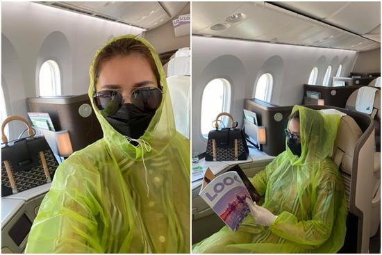 Quế Vân mặc áo mưa lên máy bay, chấp nhận bị chê 'điên' giữa dịch Covid-19