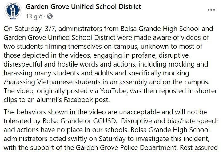 Học sinh gốc Việt bị miệt thị, gọi là virus corona ở trường cấp 3 Mỹ-4