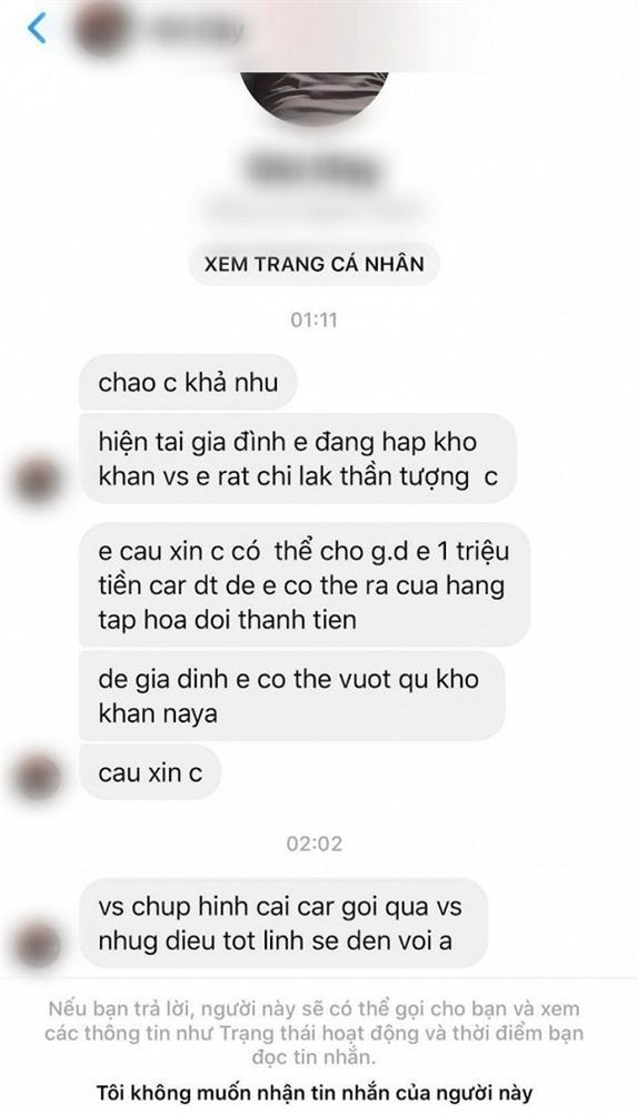 Diễn viên Khả Như đứng hình khi fan nhắn tin cầu xin 1 triệu tiền card để giúp gia đình qua khó khăn-1