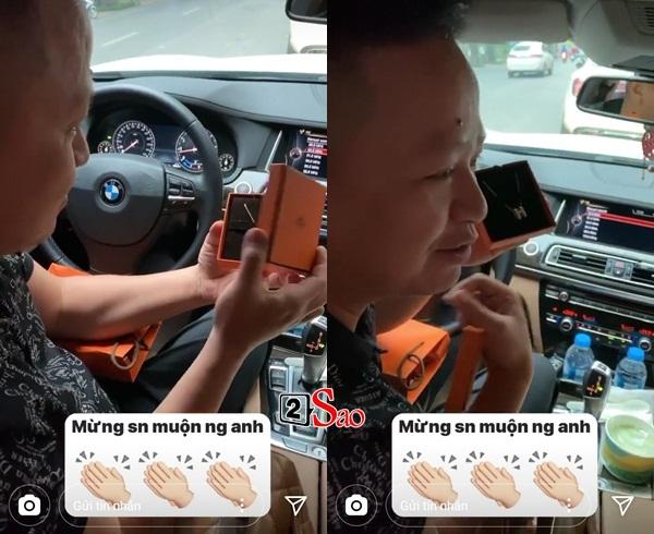 Anh rể đại gia cười tít mắt khi được Á hậu Thanh Tú tặng dây chuyền hàng hiệu-1