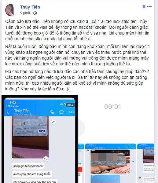 Ca sĩ Thủy Tiên bị mạo danh nhận tiền lừa đảo từ thiện nông dân miền Tây-1