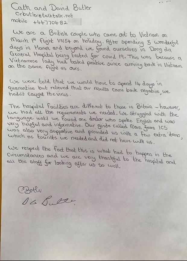 Vợ chồng du khách người Anh viết tâm thư xúc động, bày tỏ sự biết ơn sau 2 tuần cách ly ở Hà Nội vì virus corona-1