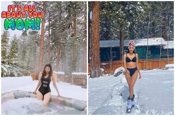 Phạm Hương và mẹ diện bikini giữa thời tiết lạnh giá tại Mỹ.