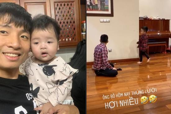 Giải nghỉ vì Covid-19, hội ông bố bỉm sữa tuyển Việt Nam ở nhà chăm con cực khéo