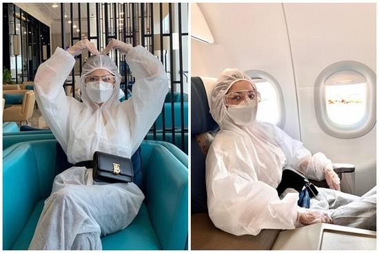 Mặc đồ bảo hộ kín mít phòng dịch COVID-19, Chi Pu thành tâm điểm tại sân bay