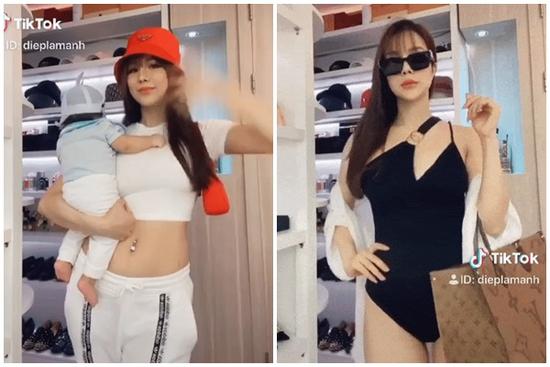 Bế con cực ngầu, Diệp Lâm Anh đu trend thay đồ chớp nhoáng 'ăn đứt' Ngọc Trinh