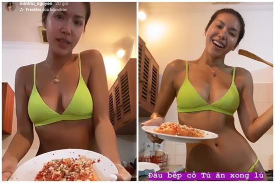 Diện bikini làm món cá hồi, cô đầu bếp nóng bỏng nhất Vbiz gọi tên Minh Tú